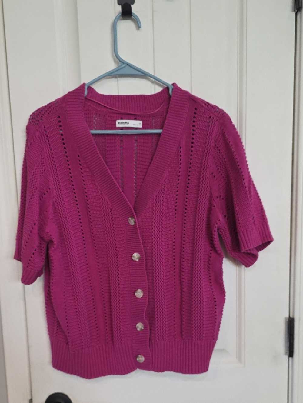Sonoma Short-Sleeve Pointelle Cardigan - Magenta